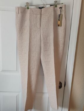 Express Editor Cream W/Gold Metallic Accent Low Rise Straight Ankle Size 10R NWT